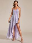 Sparkling Sequin Spaghetti Straps High-Low Backless Evening Dress - Lavender