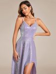 Sparkling Sequin Spaghetti Straps High-Low Backless Evening Dress – Lavender