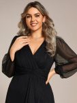 See-Through Long Sleeve Twist Knot A-Line Lotus Leaf Shimmering Evening Dress – Black