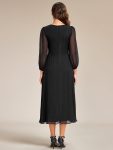 See-Through Long Sleeve Twist Knot A-Line Lotus Leaf Shimmering Evening Dress – Black