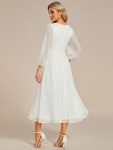 See-Through Long Sleeve Twist Knot A-Line Lotus Leaf Shimmering Evening Dress – Cream