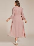 See-Through Long Sleeve Twist Knot A-Line Lotus Leaf Shimmering Evening Dress – Dusty Rose