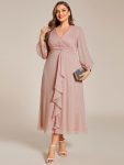 See-Through Long Sleeve Twist Knot A-Line Lotus Leaf Shimmering Evening Dress – Dusty Rose