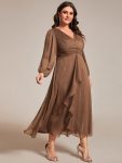 See-Through Long Sleeve Twist Knot A-Line Lotus Leaf Shimmering Evening Dress – Emperador