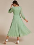 See-Through Long Sleeve Twist Knot A-Line Lotus Leaf Shimmering Evening Dress – Summer Green