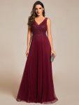 Exquisite Applique Embroidery Bodice Sleeveless A-Line Tulle Evening Dress – Burgundy