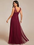 Exquisite Applique Embroidery Bodice Sleeveless A-Line Tulle Evening Dress – Burgundy