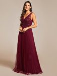 Exquisite Applique Embroidery Bodice Sleeveless A-Line Tulle Evening Dress – Burgundy