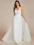 Exquisite Applique Embroidery Bodice Sleeveless A-Line Tulle Evening Dress - Cream