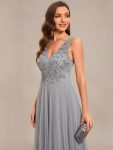 Exquisite Applique Embroidery Bodice Sleeveless A-Line Tulle Evening Dress – Grey