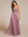 Exquisite Applique Embroidery Bodice Sleeveless A-Line Tulle Evening Dress – Purple Orchid