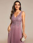 Exquisite Applique Embroidery Bodice Sleeveless A-Line Tulle Evening Dress – Purple Orchid