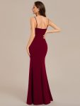 Simple Spaghetti Straps High Slit Bodycon Evening Dress with Rhinestone – Burgundy