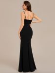 Simple Spaghetti Straps High Slit Bodycon Evening Dress with Rhinestone – Black