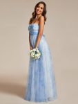 Floral Printed Empire Waist Strapless Formal Evening Dress with A-line - Ice Blue