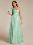 Floral Printed Empire Waist Strapless Formal Evening Dress with A-line – Mint Green