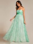 Floral Printed Empire Waist Strapless Formal Evening Dress with A-line – Mint Green