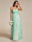 Floral Printed Empire Waist Strapless Formal Evening Dress with A-line – Mint Green