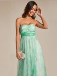 Floral Printed Empire Waist Strapless Formal Evening Dress with A-line – Mint Green