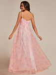 Floral Printed Empire Waist Spaghetti Strap Formal Evening Dress with V-Neck – Pink