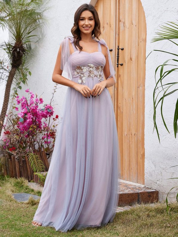 Sweetheart Frenulum Knotting Formal Evening Dress Adorned with Applique - Pink