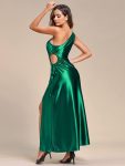 One Shoulder Elastic Side Waistband with Hollow-Out Satin Wedding Guest Dresses – Dark Green