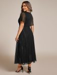 See-Through Long Sleeve Twist Knot A-Line Lotus Leaf Shimmering Evening Dress – Black