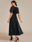 See-Through Long Sleeve Twist Knot A-Line Lotus Leaf Shimmering Evening Dress – Black