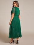 See-Through Long Sleeve Twist Knot A-Line Lotus Leaf Shimmering Evening Dress – Dark Green