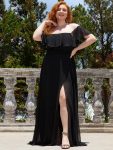 Plus Size Off the Shoulder Formal Bridesmaid Dress with Thigh Split – Black