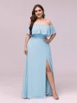 Women’s Off Shoulder Ruffle Thigh Slit Bridesmaid Dresses – Sky Blue