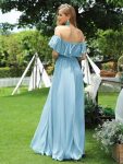 Women’s Off Shoulder Ruffle Thigh Slit Bridesmaid Dresses – Sky Blue