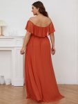 Women’s Off Shoulder Ruffle Thigh Slit Bridesmaid Dresses – Burnt Orange