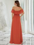 Women’s Off Shoulder Ruffle Thigh Slit Bridesmaid Dresses – Burnt Orange