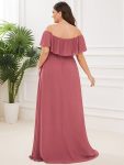 Women’s Off Shoulder Ruffle Thigh Slit Bridesmaid Dresses – Cameo Brown