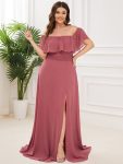 Plus Size Off the Shoulder Formal Bridesmaid Dress with Thigh Split – Cameo Brown