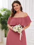 Plus Size Off the Shoulder Formal Bridesmaid Dress with Thigh Split – Cameo Brown