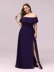 Plus Size Off the Shoulder Formal Bridesmaid Dress with Thigh Split – Dark Purple