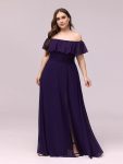 Plus Size Off the Shoulder Formal Bridesmaid Dress with Thigh Split – Dark Purple