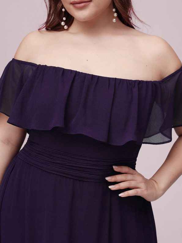 Plus Size Off the Shoulder Formal Bridesmaid Dress with Thigh Split - Dark Purple