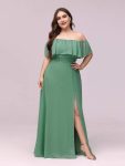 Women’s Off Shoulder Ruffle Thigh Slit Bridesmaid Dresses – Green Bean