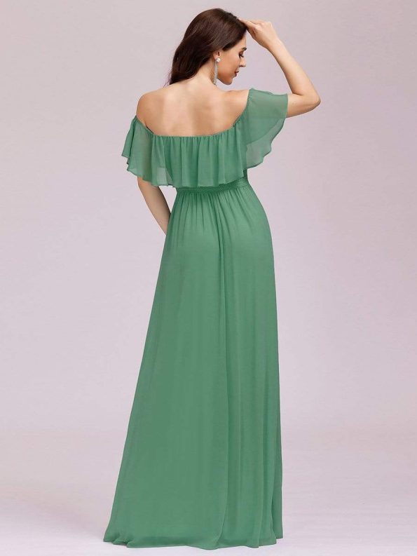 Women's Off Shoulder Ruffle Thigh Slit Bridesmaid Dresses - Green Bean