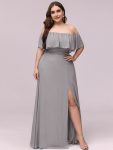 Plus Size Off the Shoulder Formal Bridesmaid Dress with Thigh Split – Grey