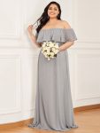 Women’s Off Shoulder Ruffle Thigh Slit Bridesmaid Dresses – Grey