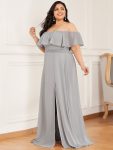 Women’s Off Shoulder Ruffle Thigh Slit Bridesmaid Dresses – Grey