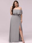 Plus Size Off the Shoulder Formal Bridesmaid Dress with Thigh Split – Grey