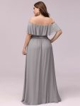 Plus Size Off the Shoulder Formal Bridesmaid Dress with Thigh Split – Grey