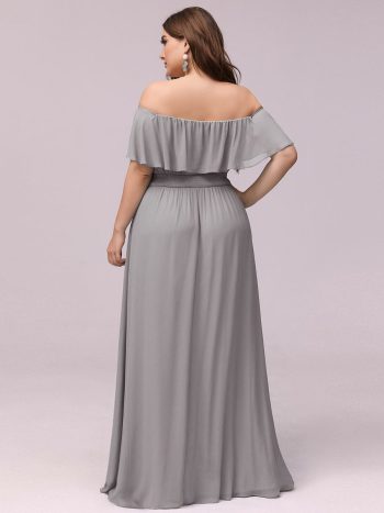 Plus Size Off the Shoulder Formal Bridesmaid Dress with Thigh Split - Grey