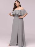 Plus Size Off the Shoulder Formal Bridesmaid Dress with Thigh Split – Grey