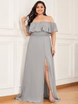 Women’s Off Shoulder Ruffle Thigh Slit Bridesmaid Dresses – Grey